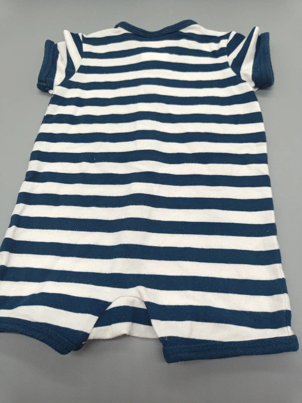 H&M Babyspieler Größe 56 blau-weiß gestreift, Rückseite