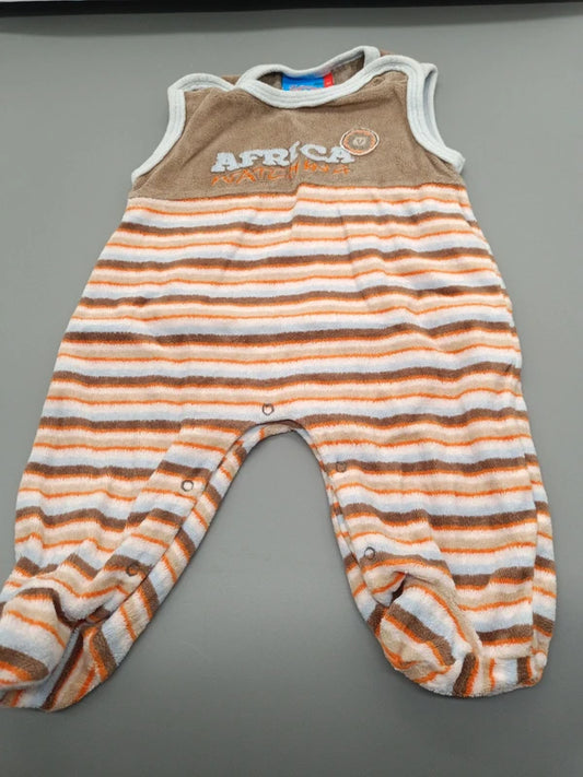 Gestreifter Baby-Strampler in Braun, Orange und Weiß mit Füßchen