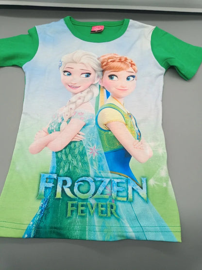 Grünes Disney Frozen Fever Kinder-T-Shirt Größe 86/92 mit Elsa und Anna, Vorderseite