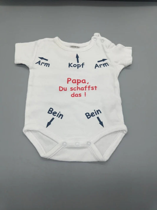 Weißer Jacky Basic Baby-Kurzarmbody Größe 50/56 mit Papa du schaffst das Aufdruck