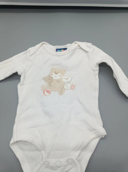 Weißer Lupilu Baby-Langarmbody Größe 50 mit Bärenmotiv, Vorderseite