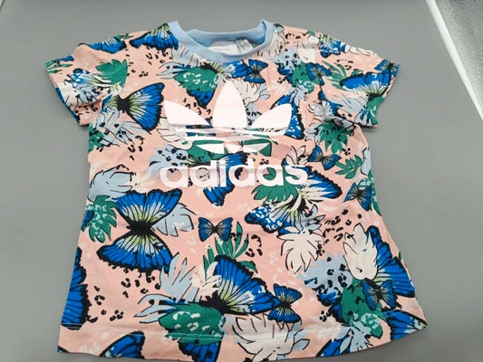 Rosa adidas Kinder-T-Shirt mit Schmetterlings- und Blumenmuster
