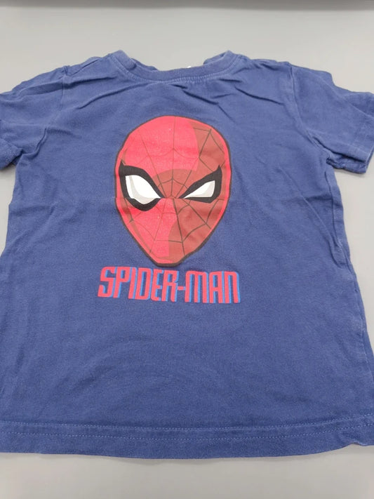 Rückseite des blauen Kinder-T-Shirts mit Spider-Man-Motiv