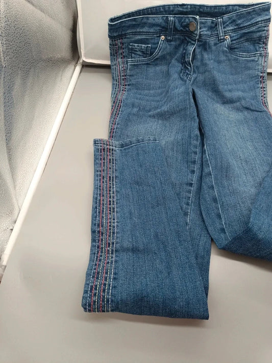 Cargo-Seitentasche und Kontrastnähte der blauen blue-motion-Jeans, Größe 36 / IT 40
