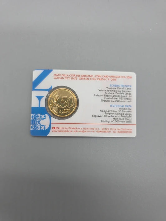 Rückseite der Vatikan Coincard 2018 mit 50-Cent-Münze