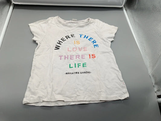 Weißes H&M Kinder-T-Shirt Größe 110/116 mit buntem Schriftzug, Vorderseite
