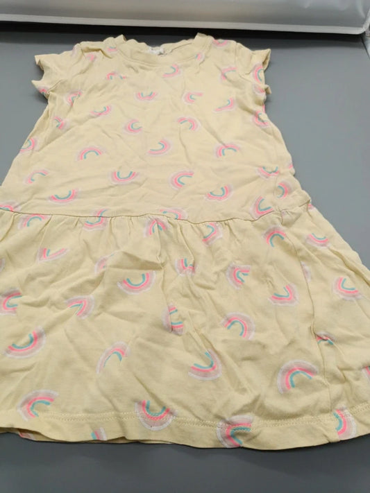 Cremefarbenes Kinderkleid mit bunten Regenbogen-Motiven in Größe 98, Vorderseite