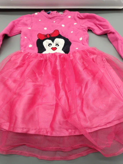 Pinkes Lupilu Kinderkleid Größe 98/104 mit Pinguinmotiv und Tüllrock, Vorderseite