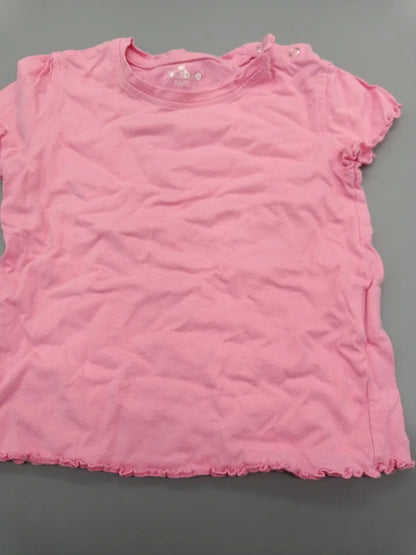 Rosafarbenes Kuniboo Kinder-T-Shirt Größe 86/92 mit gekräuselten Kanten, Vorderseite