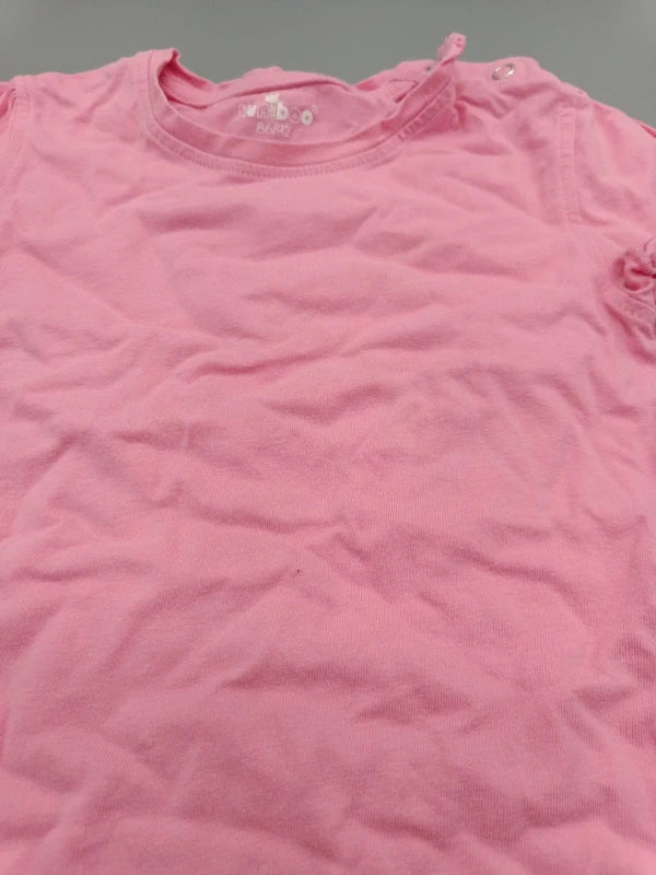 Detail von Ausschnitt und Ärmelkante des rosa Kuniboo Shirts