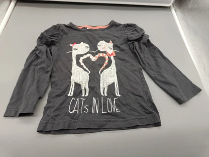 Schwarzes Topolino Langarmshirt Größe 98 mit Katzenmotiv CATS IN LOVE, Vorderseite