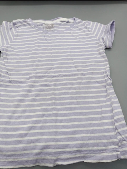 Helllila-weiß gestreiftes Kurzarm-Kinderkleid in Größe 110, Vorderseite
