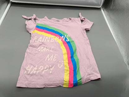 Rosafarbenes Kinder-T-Shirt mit buntem Regenbogen und Schriftzug, Vorderseite