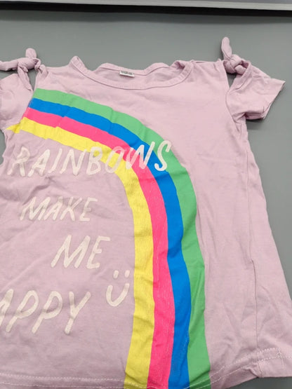 Detail des Regenbogenmotivs und Rainbows make me happy Schriftzugs