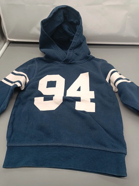Dunkelblauer Kinder-Hoodie mit großem 94 Aufdruck und Ärmelstreifen, Größe 98