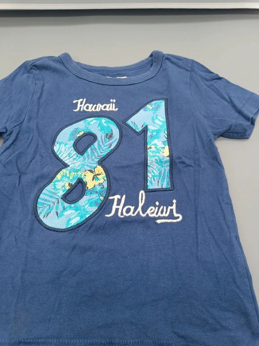 Blaues H&M Kinder-T-Shirt Größe 92 mit Hawaii 81 Aufdruck, Vorderseite