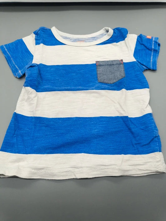 Blau-weiß gestreiftes H&M Kinder-T-Shirt mit grauer Brusttasche, Vorderseite