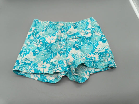 Türkis-weiße Kinder-Shorts mit Blumen- und Blättermuster
