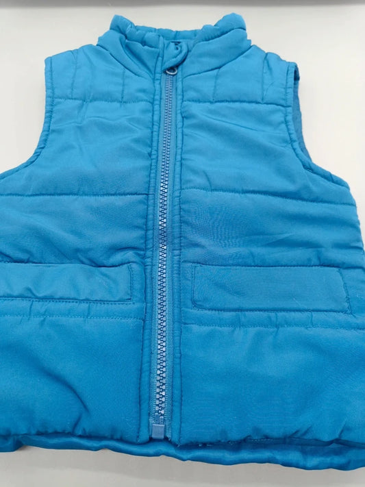 Leuchtend blaue wattierte Kinderweste mit Stehkragen und Reißverschluss, Größe 80