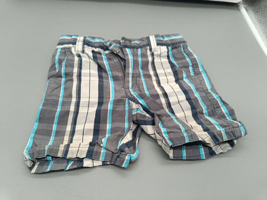 Grau-weiß-türkise Shorts mit Streifenmuster, Größe 74