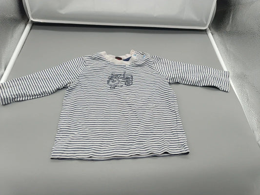 Weiß-dunkelblau gestreiftes Kinder-Langarmshirt mit maritimem Motiv