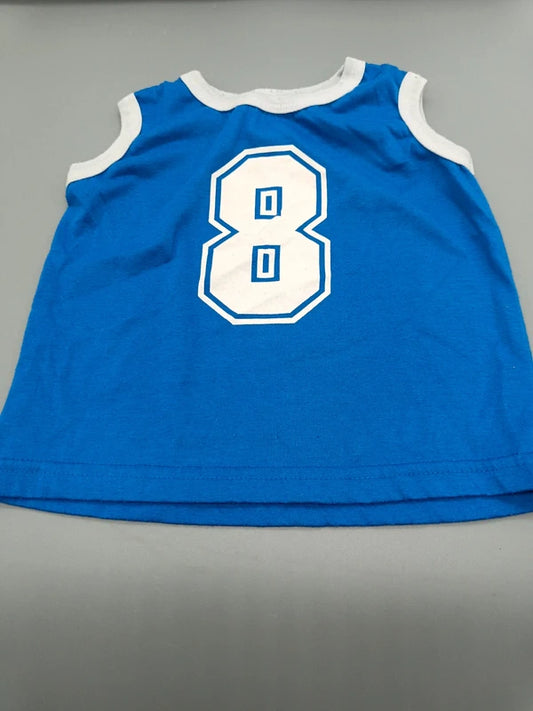 Blaues ärmelloses Kinder-Shirt mit weißer Nummer 8, Größe 80