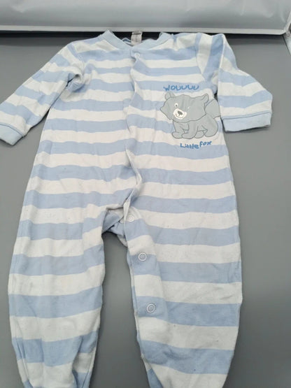 Baby Club Strampler Größe 80 hellblau-weiß gestreift mit Tiermotiv, Vorderseite