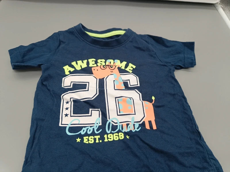Detail des Giraffen- und AWESOME-26-Aufdrucks auf dem Little Rebel T-Shirt
