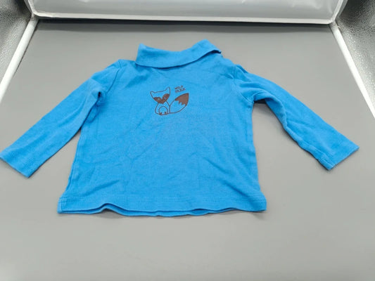 Blaues Baby-Langarmshirt mit Fuchs-Motiv und Kragen
