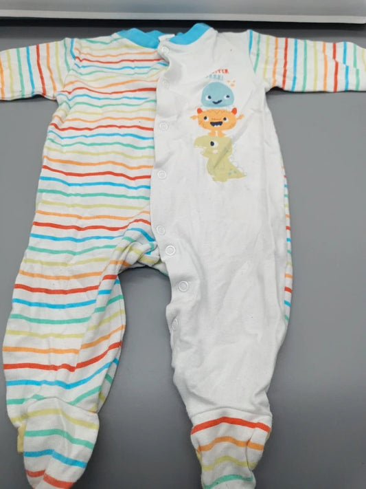 Gestreifter Baby-Strampler mit bunten Streifen und Monster-Motiv, Größe 74