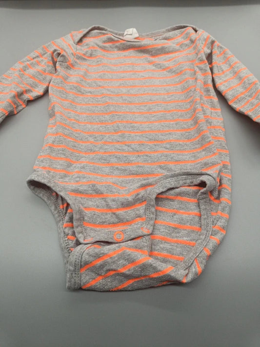 Grau-orange gestreifter H&M Baby-Langarmbody Größe 80, Vorderseite