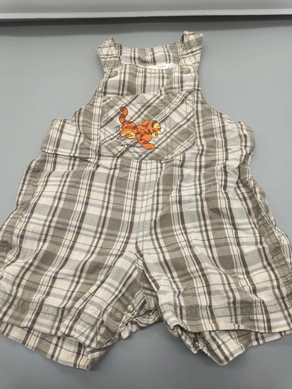 Karierte H&M Baby-Latzhose Größe 74 mit Tigger-Motiv, Vorderseite