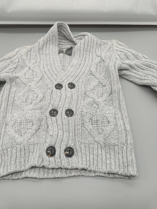 Hellgraue Strickjacke mit Zopfmuster und Schalkragen, Größe 80