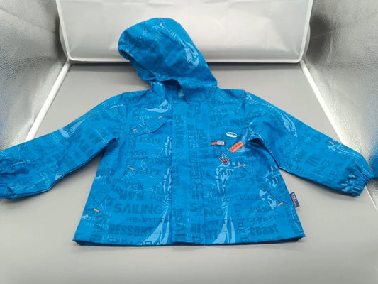Blaue Kinder-Regenjacke mit Kapuze und maritimem Muster, Größe 80
