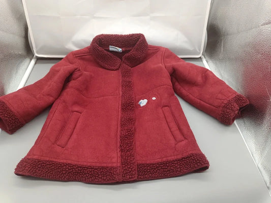 Dunkelrote Kinderjacke mit Teddyfutter an Kragen und Bündchen, Größe 104