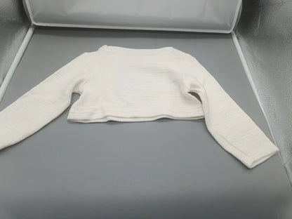 Rückseite des kurzen weißen STOP+GO Kinder-Pullovers