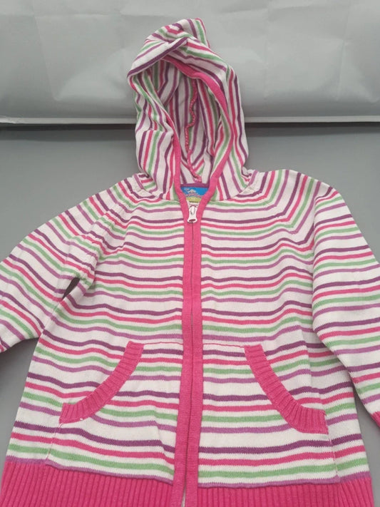 Bunt gestreifte Topolino Strickjacke Größe 98 mit Kapuze, Vorderseite