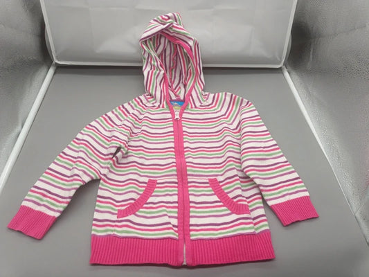 Gesamtansicht der gestreiften Topolino Strickjacke mit Reißverschluss und Taschen