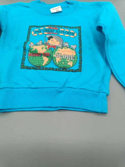 Kinder Sweatshirt Türkis Vintage Cartoon Print Nahaufnahme Globus Abenteurer Gr. 86