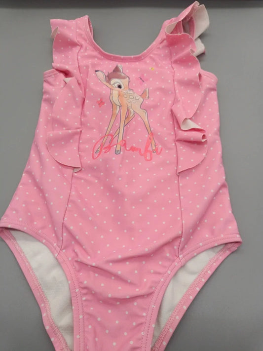 Rosa Baby-Body mit Bambi-Motiv und Rüschen in Größe 92, Vorderseite