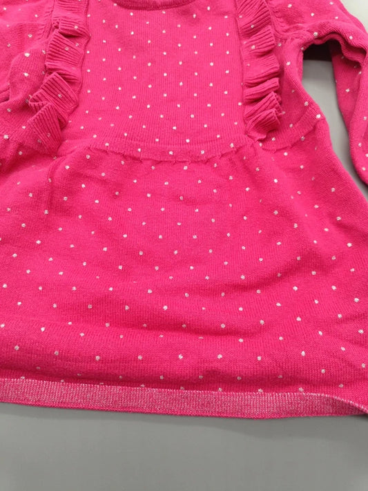 Mädchen Strickkleid Pink Silberglitzerpunkte Rüschenvolant Nahaufnahme Ripp-Glitzerbündchen Saum Gr. 80