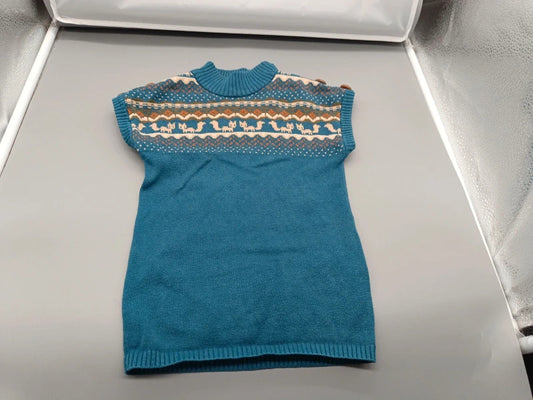 Mädchen Strickkleid Türkis Ärmellos Fair-Isle Gesamtansicht Vorderseite Stehkragen Gr. 86