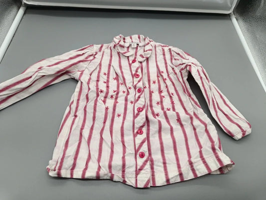 Mädchen Bluse Weiß Rosa Streifen Rüschenkragen Vorderansicht Gr. 80