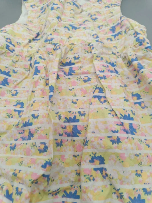 Baby Sommerkleid Bunt Blumen Print Nahaufnahme Detail Kellerfalten Gr. 86