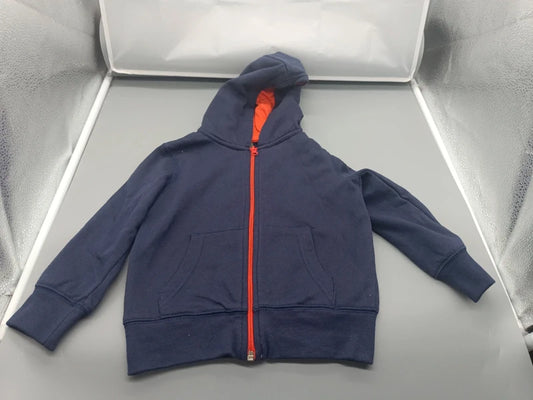 Kinder Zip-Hoodie Sweatjacke Navy Dunkelblau Orange-Reißverschluss Orange-Kapuzen-Innenfutter Gesamtansicht Vorne Gr. 92
