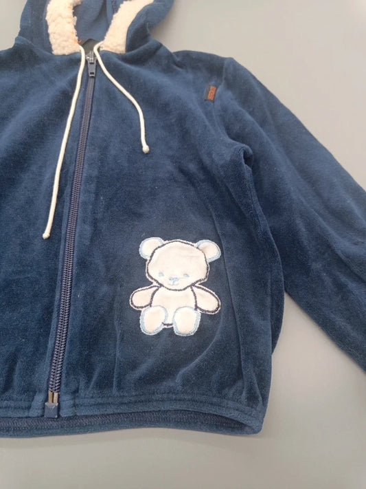Kinder Fleece-Hoodie Marineblau Teddybär Applikation Nahaufnahme Creme Hellblau Gr. 86