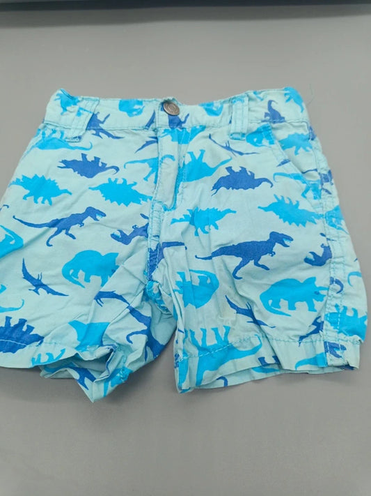 Jungen Shorts Hellblau Dinosaurier Allover-Print Vorderansicht Knopf Gürtelschlaufen Gr. 86