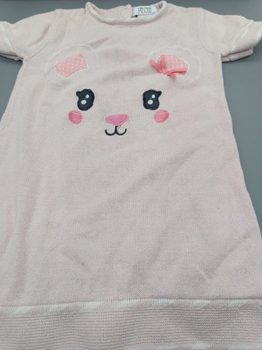 Mädchen Strickkleid Rosa Bär-Gesicht 3D-Applikation Nahaufnahme Kawaii Schleife Gr. 116