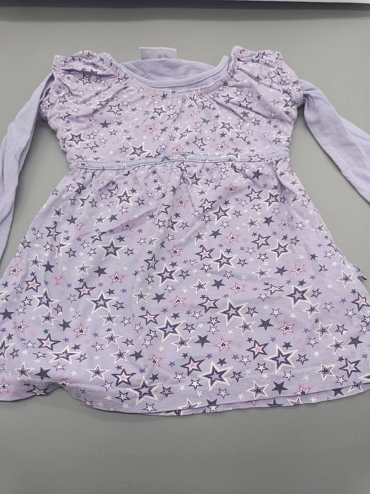 Mädchen Jerseykleid Lavendel Sterne-Allover-Print Puffärmel Nahaufnahme Schulter Gr. 86