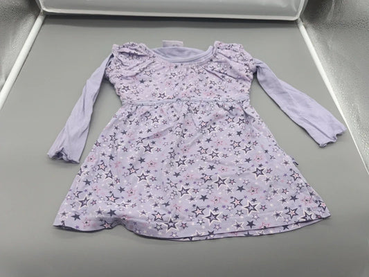 Mädchen Jerseykleid Lavendel Sterne-Print Gesamtansicht A-Linie Taillenbund Langarm Gr. 86